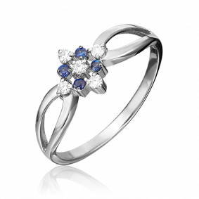 Кольцо из белого золота Platina 01-1075-00-105-1120-30 с бриллиантом и сапфиром 01-1075-00-105-1120-30 фото