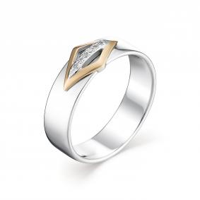 Серебряное кольцо АЛЬКОР с золотой накладкой и бриллиантом 01-1107/000Б-00 01-1107/000Б-00 фото