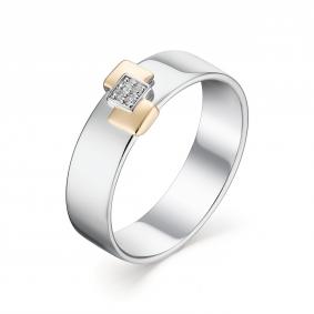 Серебряное кольцо Алькор с золотой накладкой и бриллиантом 01-1108/000Б-00 01-1108/000Б-00 фото