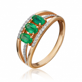 Золотое кольцо Platina 01-1305-00-106-1110-30 с бриллиантом и изумрудом 01-1305-00-106-1110-30 фото