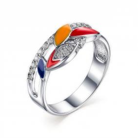 Серебряное кольцо АЛЬКОР 01-1390/ЭМ86-00 с эмалью и цирконием 01-1390/ЭМ86-00 фото