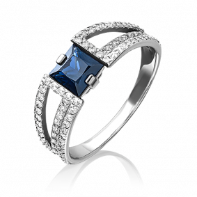 Кольцо из белого золота Platina 01-1396-00-105-1120-30 с бриллиантом и сапфиром 01-1396-00-105-1120-30 фото