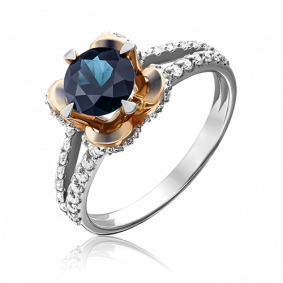 Кольцо из белого золота Platina 01-1404-00-105-1120-30 с бриллиантом и сапфиром 01-1404-00-105-1120-30 фото