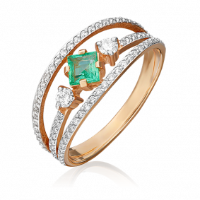 Золотое кольцо Platina 01-1423-00-106-1110-30 с бриллиантом и изумрудом 01-1423-00-106-1110-30 фото