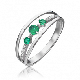 Кольцо из белого золота Platina 01-1426-00-106-1120-30 с бриллиантом и изумрудом 01-1426-00-106-1120-30 фото