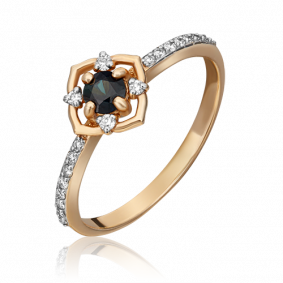 Золотое кольцо Platina 01-1443-00-105-1110-30 с бриллиантом и сапфиром 01-1443-00-105-1110-30 фото