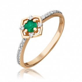 Золотое кольцо Platina 01-1443-00-106-1110-30 с бриллиантом и изумрудом 01-1443-00-106-1110-30 фото