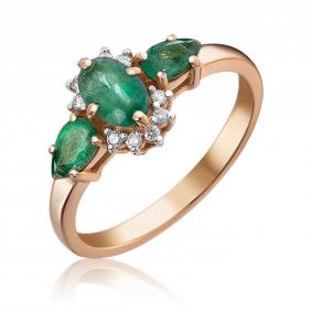 Золотое кольцо Platina 01-1453-00-106-1110-30 с бриллиантом и изумрудом 01-1453-00-106-1110-30 фото