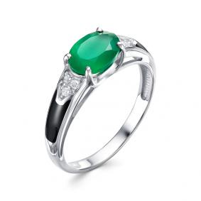 Серебряное кольцо АЛЬКОР 01-1459/0М35-00 с фианитом, агатом и эмалью 01-1459/0М35-00 фото