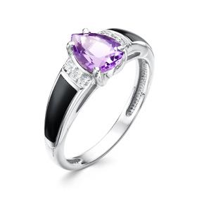 Серебряное кольцо АЛЬКОР 01-1460/0М30-00 с фианитом, аметистом и эмалью 01-1460/0М30-00 фото