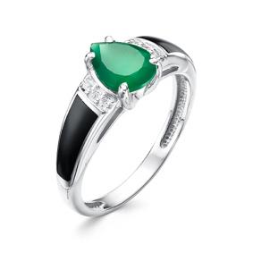 Серебряное кольцо АЛЬКОР 01-1460/0М35-00 с фианитом, агатом и эмалью 01-1460/0М35-00 фото