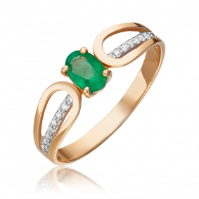 Золотое кольцо Platina 01-1461-00-106-1110-30 с бриллиантом и изумрудом 01-1461-00-106-1110-30 фото
