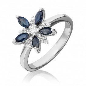 Кольцо из белого золота Platina 01-1464-00-105-1120-30 с бриллиантом и сапфиром 01-1464-00-105-1120-30 фото