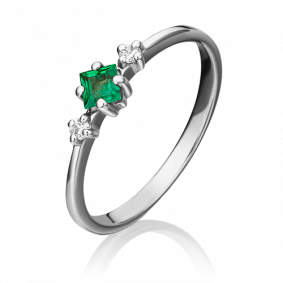 Кольцо из белого золота Platina 01-1468-00-106-1120-30 с бриллиантом и изумрудом 01-1468-00-106-1120-30 фото