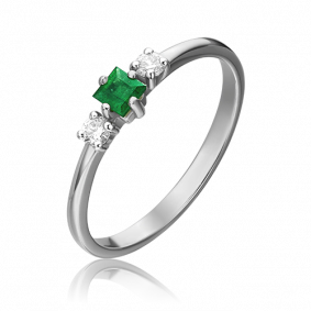 Кольцо из белого золота Platina 01-1469-00-106-1120-30 с бриллиантом и изумрудом 01-1469-00-106-1120-30 фото