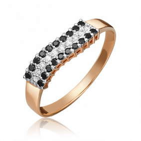 Золотое кольцо Platina 01-1482-00-108-1110-30 с бриллиантом и чёрным бриллиантом 01-1482-00-108-1110-30 фото