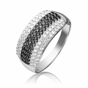 Кольцо из белого золота Platina 01-1489-00-108-1120-30 с бриллиантом и чёрным бриллиантом 01-1489-00-108-1120-30 фото