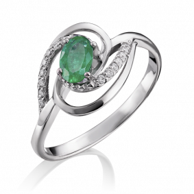 Кольцо из белого золота Platina 01-1490-00-106-1120-30 с бриллиантом и изумрудом 01-1490-00-106-1120-30 фото