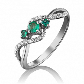 Кольцо из белого золота Platina 01-1499-00-106-1120-30 с бриллиантом и изумрудом 01-1499-00-106-1120-30 фото
