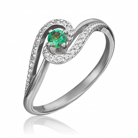 Кольцо из белого золота Platina 01-1500-00-106-1120-30 с бриллиантом и изумрудом 01-1500-00-106-1120-30 фото