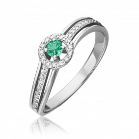 Кольцо из белого золота Platina 01-1518-00-106-1120-30 с бриллиантом и изумрудом 01-1518-00-106-1120-30 фото