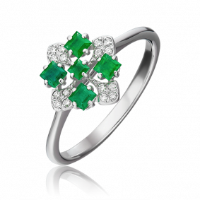 Кольцо из белого золота Platina 01-1533-00-106-1120-30 с бриллиантом и изумрудом 01-1533-00-106-1120-30 фото