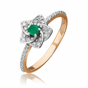 Кольцо из комбинированного золота Platina 01-1574-00-106-1111-30 с бриллиантом и изумрудом 01-1574-00-106-1111-30 фото