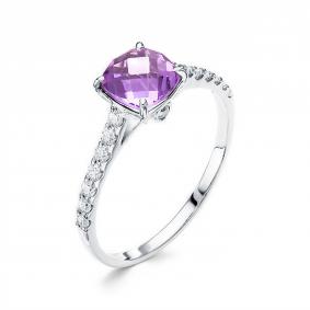 Серебряное кольцо АЛЬКОР 01-1575/00АМ-00 с фианитом и аметистом 01-1575/00АМ-00 фото