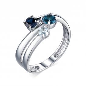 Серебряное кольцо АЛЬКОР 01-1594/0М19-00 с топазом, гидротермальным сапфиром и Лондон топазом 01-1594/0М19-00 фото