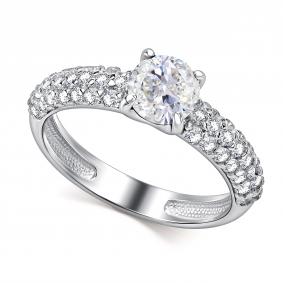 Серебряное кольцо АЛЬКОР 01-1664/00ГХ-00 с фианитом и горным хрусталём 01-1664/00ГХ-00 фото