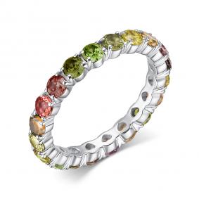 Серебряное кольцо АЛЬКОР 01-1766/00ХР-00 с фианитом и хризолитом 01-1766/00ХР-00 фото