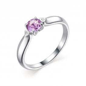 Серебряное кольцо АЛЬКОР 01-1809/БРАМ-00 с аметистом и бриллиантом 01-1809/БРАМ-00 фото