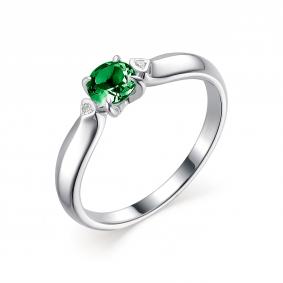 Серебряное кольцо АЛЬКОР 01-1809/БРНИ-00 с бриллиантом и гидротермальным изумрудом 01-1809/БРНИ-00 фото