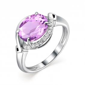 Серебряное кольцо АЛЬКОР 01-1871/00АМ-00 с фианитом и аметистом 01-1871/00АМ-00 фото