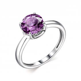 Серебряное кольцо АЛЬКОР 01-1876/00АМ-00 с фианитом и аметистом 01-1876/00АМ-00 фото