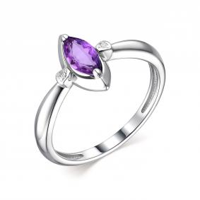 Серебряное кольцо АЛЬКОР 01-1910/БРАМ-00 с аметистом и бриллиантом 01-1910/БРАМ-00 фото