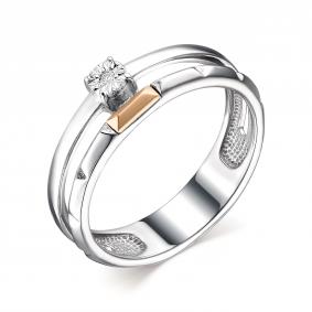 Серебряное кольцо Алькор с золотой накладкой и бриллиантом 01-1915/000Б-00 01-1915/000Б-00 фото