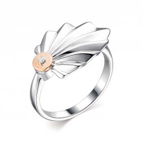 Серебряное кольцо АЛЬКОР с золотой накладкой и бриллиантом 01-1983/000Б-00 01-1983/000Б-00 фото