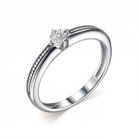 Серебряное кольцо АЛЬКОР 01-2104/000Б-00 с бриллиантом 01-2104/000Б-00 фото