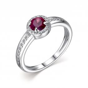 Серебряное кольцо АЛЬКОР 01-2209/000Р-00 с фианитом и рубином 01-2209/000Р-00 фото
