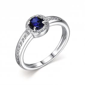 Серебряное кольцо АЛЬКОР 01-2209/000С-00 с фианитом и сапфиром 01-2209/000С-00 фото