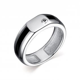 Серебряное кольцо АЛЬКОР 01-2511/00ЧБ-00 с эмалью и чёрным бриллиантом 01-2511/00ЧБ-00 фото