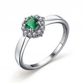 Серебряное кольцо АЛЬКОР 01-2554/000И-00 с фианитом и изумрудом 01-2554/000И-00 фото