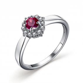 Серебряное кольцо АЛЬКОР 01-2554/000Р-00 с фианитом и рубином 01-2554/000Р-00 фото