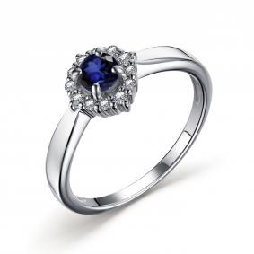 Серебряное кольцо АЛЬКОР 01-2554/000С-00 с фианитом и сапфиром 01-2554/000С-00 фото