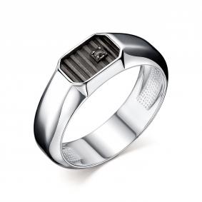Серебряное кольцо АЛЬКОР 01-2704/00ЧБ-17 с чёрным бриллиантом 01-2704/00ЧБ-17 фото