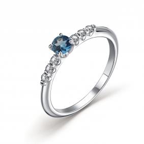 Серебряное кольцо АЛЬКОР 01-2959/00ТЛ-00 с фианитом и Лондон топазом 01-2959/00ТЛ-00 фото