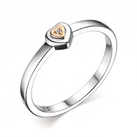 Серебряное кольцо АЛЬКОР с золотой накладкой и бриллиантом 01-3005/000Б-00 01-3005/000Б-00 фото