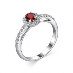 Серебряное кольцо АЛЬКОР 01-3026/00ГР-00 с фианитом и гранатом 01-3026/00ГР-00 фото