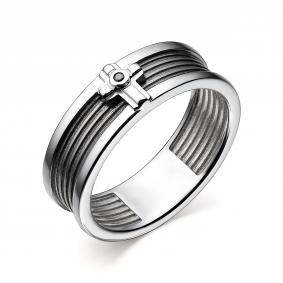 Серебряное кольцо Крест АЛЬКОР с чёрным бриллиантом 01-3171/00ЧБ-17 01-3171/00ЧБ-17 фото